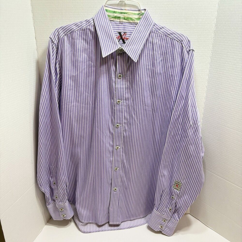 Robert Graham X Shirt Mens L Tailored Fit Purple Striped  Art Designer EUC